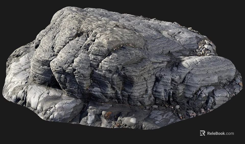 Natural Stone With Layered Structure And Wood Accents For Rustic Design Projects 3d model