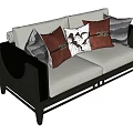 Modern Two-Seater Sofa with White Cushion Black Frame and Decorative Pillows 3d model