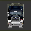 Blue Cab Commercial Truck With Green Tarpaulin Covered Cargo Bed