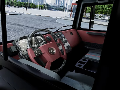Luxurious Modern Car Interior With Red Steering Wheel Dashboard Center Console And Seats 3d model