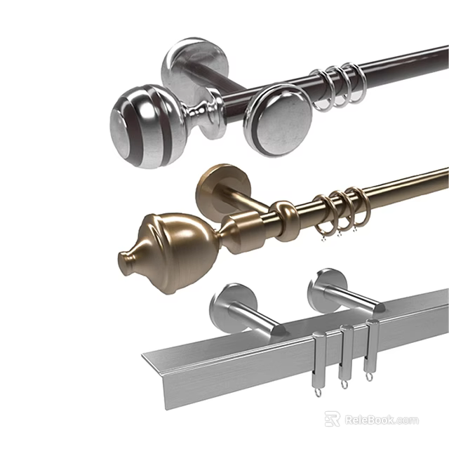 Curtain Rods With Decorative Finials And Metal Hanging Rings 3d model 