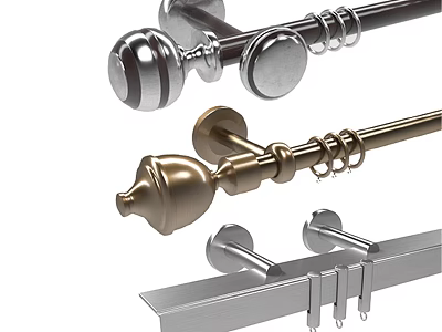 Curtain Rods With Decorative Finials And Metal Hanging Rings 3d model