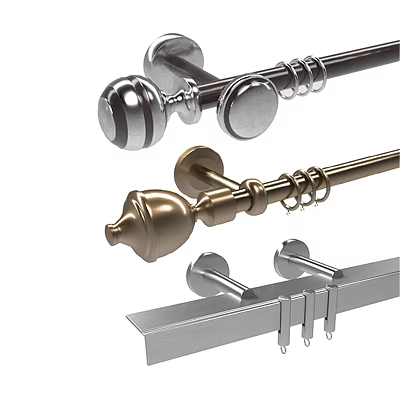 Curtain Rods With Decorative Finials And Metal Hanging Rings 3d model