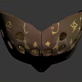 Ornamental Weapon Mask with Brown Base Featuring Intricate Gold Pattern and Eye Nose Holes