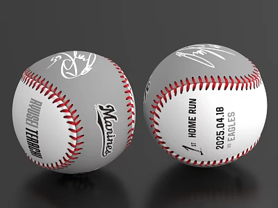 Autographed Official Baseballs With Marlins Logo Home Run Date And Signature Details 3d model