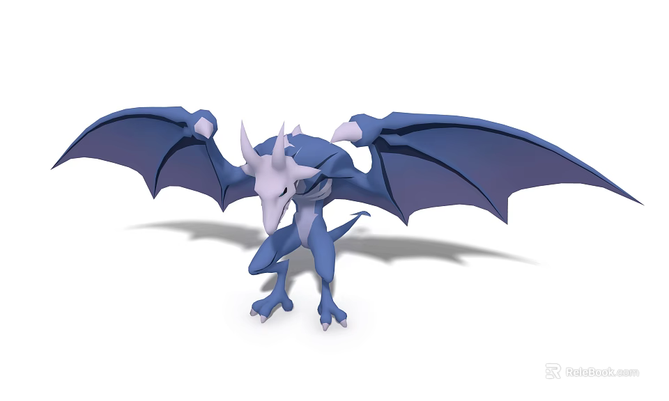 Blue Scaled Dragon Game Character With Large Wings And Sharp Horns 3d model 