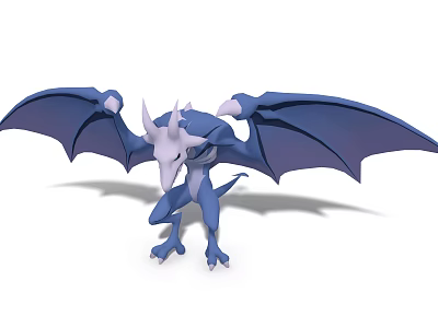 Blue Scaled Dragon Game Character With Large Wings And Sharp Horns 3d model