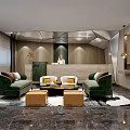 Modern Elegant Hotel Lobby With Front Desk Green Sofas Wooden Decor And Marble Floor