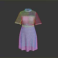 Elegant Purple High Neck Dress With Short Mesh Sleeves And Flowy Skirt