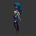 3D Female Character With Blue Hair Glasses Holding Microphone And 88 Device In Blue Skirt Purple Stockings