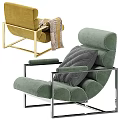 Modern Orange Upholstered Lounge Chair With Striped Cushion And Metal Frame
