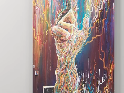 Abstract Hand Art Painting With Colorful Swirls And Dynamic Texture Background 3d model