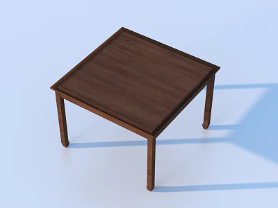 Simple Wooden Square Dining Table With Dark Brown Finish And Wood Grain Surface 3d model