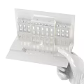 Detailed Architectural Sculpture Model With Illuminated Windows And Reflective Base Held By White Gloved Hand