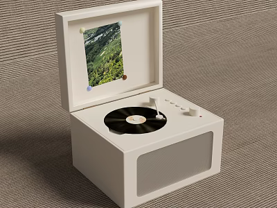 Stylish Modern White Record Player with Open Lid and Vinyl Record Entertainment Electronics 3d model