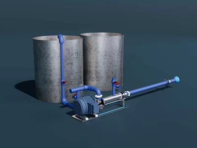 Industrial Equipment With Metal Cylindrical Tanks Blue Pipes And Pump 3d model