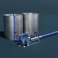 Industrial Equipment With Metal Cylindrical Tanks Blue Pipes And Pump