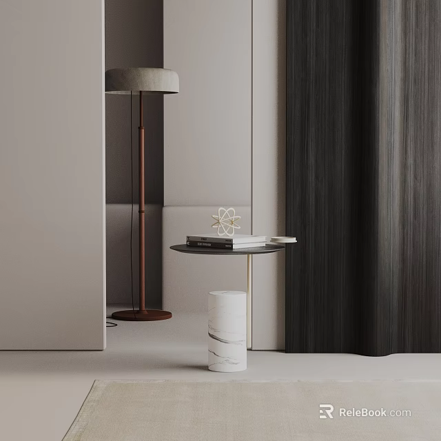 Elegant Modern Side Table Design With Marble Base Books And Floor Lamp 3d model 