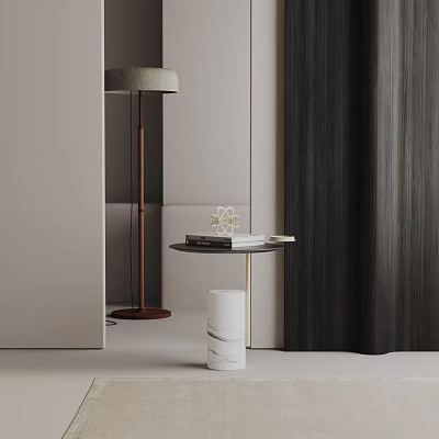 Elegant Modern Side Table Design With Marble Base Books And Floor Lamp 3d model