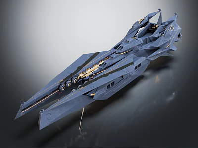 Futuristic Science Fiction Model Ship With Streamlined Design Detailed Structure And Metallic Finish 3d model
