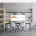 Modern Open Office Interior With Desk Computer Bookshelves White Chairs And Pendant Lights
