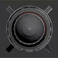 Military Missile Weapon with Red Silver Casing Blue Glowing Section Cylindrical Pointed Tip Rear Thruster