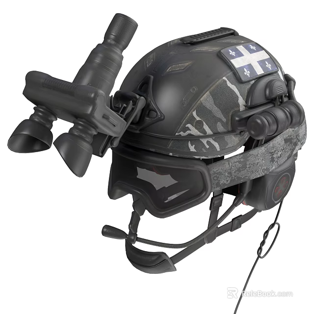 Tactical Military Helmet With Night Vision Goggles Headphones And Camouflage Design 3d model 
