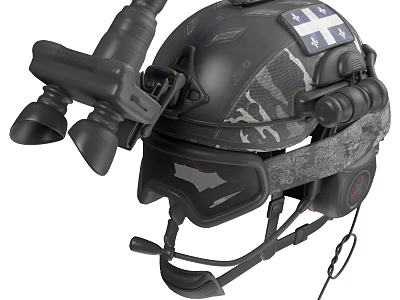 Tactical Military Helmet With Night Vision Goggles Headphones And Camouflage Design 3d model