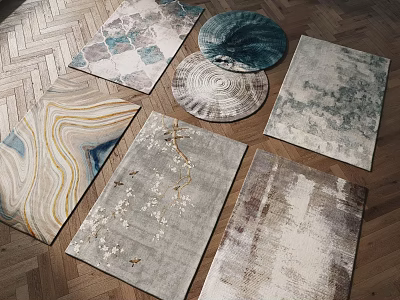 Modern Square Rugs With Abstract Patterns And Neutral Tones For Living Room Decor 3d model