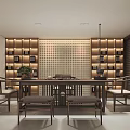 Specialty Store Interior With Wooden Walls Layered Bookshelves Green Plants And Stone Decor