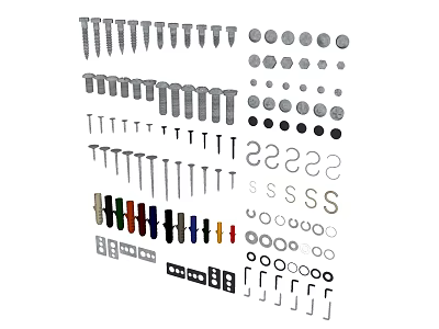 Assorted Hardware Fasteners Collection Including Nails Screws Washers And Nuts 3d model
