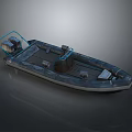 Gray Inflatable Boat With Blue Frame And Seats On Deck Surface