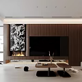 Modern Living and Dining Room Interior With Dark Wood Walls White Chairs And Gray Sofa