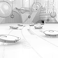 Leaping Through Milky Way Space Scene With Planets Orbits And Illuminated Platforms