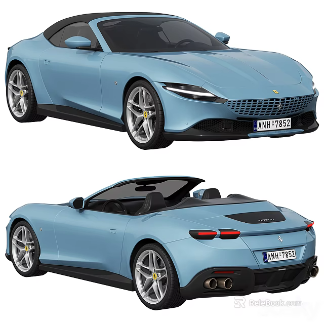 Light Blue Sports Car Convertible And Hardtop Versions 3d model 