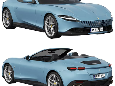 Light Blue Sports Car Convertible And Hardtop Versions 3d model