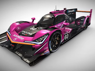 Pink Acura Race Car Featuring Number 60 And Sponsor Logos 3d model