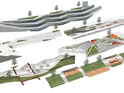 Modern Step Landscape Design With Layered Structures And Lush Greenery 3d model