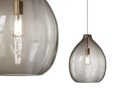 Modern Teardrop Glass Chandelier With Brass Finish And Visible Filament Bulb 3d model