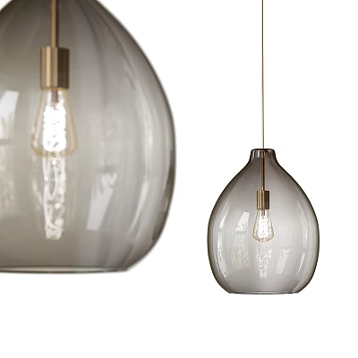 Modern Teardrop Glass Chandelier With Brass Finish And Visible Filament Bulb 3d model