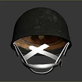 Vintage Military Helmet With Worn Metal Surface And Leather Straps