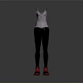 Stylish Fashion Outfit With Pink Tank Top Black Leggings And Red Sneakers