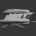 White Flying Vehicle Model Featuring Geometric Structure And Multiple Wings On Dark Background