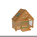 Wooden Pet House With Blue Window On Roof Green Door Grid Design And Steps