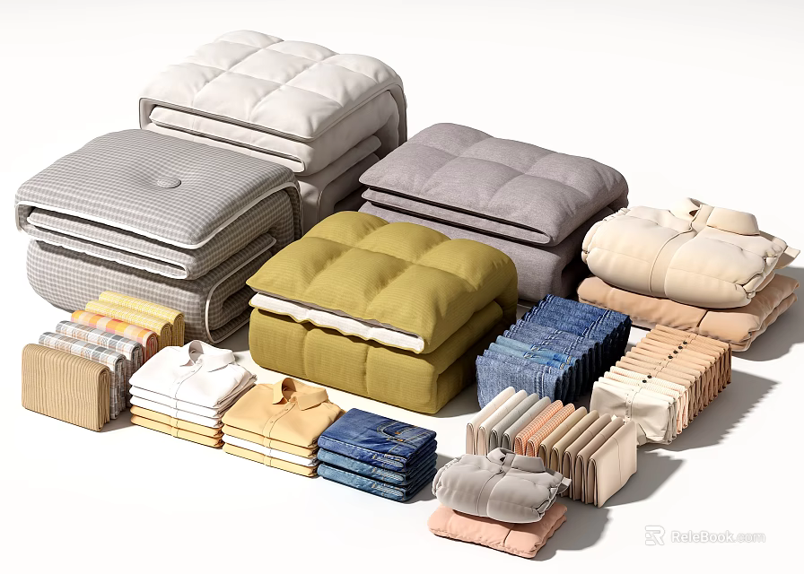 Assorted Folded Clothes in Various Colors and Styles 3d model 
