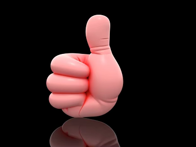 Pink Inflatable Thumbs Up Hand Model With Black Background And Reflection 3d model