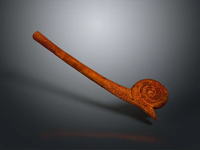 Handcrafted Wooden Pipe With Long Curved Stem And Spiral Bowl Design 3d model