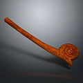 Handcrafted Wooden Pipe With Long Curved Stem And Spiral Bowl Design