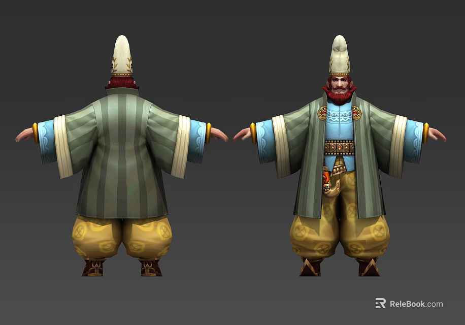 3D Character Model Front Back View With Detailed Facial Features Hair And Beard Design 3d model 