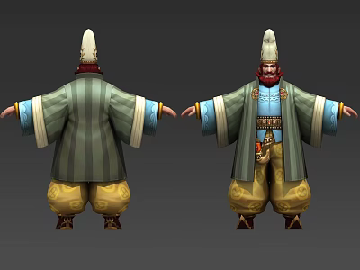 3D Character Model Front Back View With Detailed Facial Features Hair And Beard Design 3d model